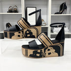 Hermes Charis Leather Wedge Sole Sandals Black — view 2