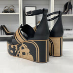 Hermes Charis Leather Wedge Sole Sandals Black — view 5