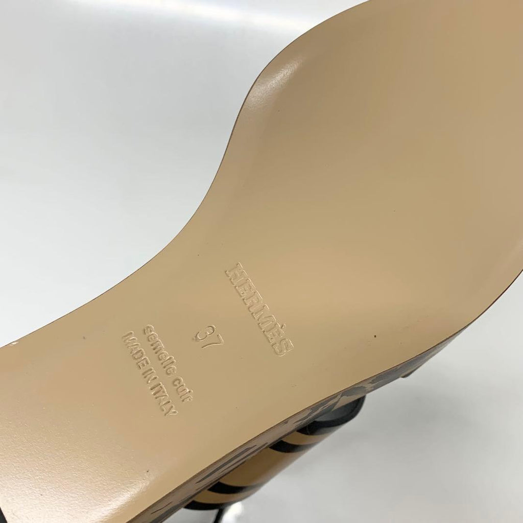 Hermes Charis Leather Wedge Sole Sandals Black — view 9