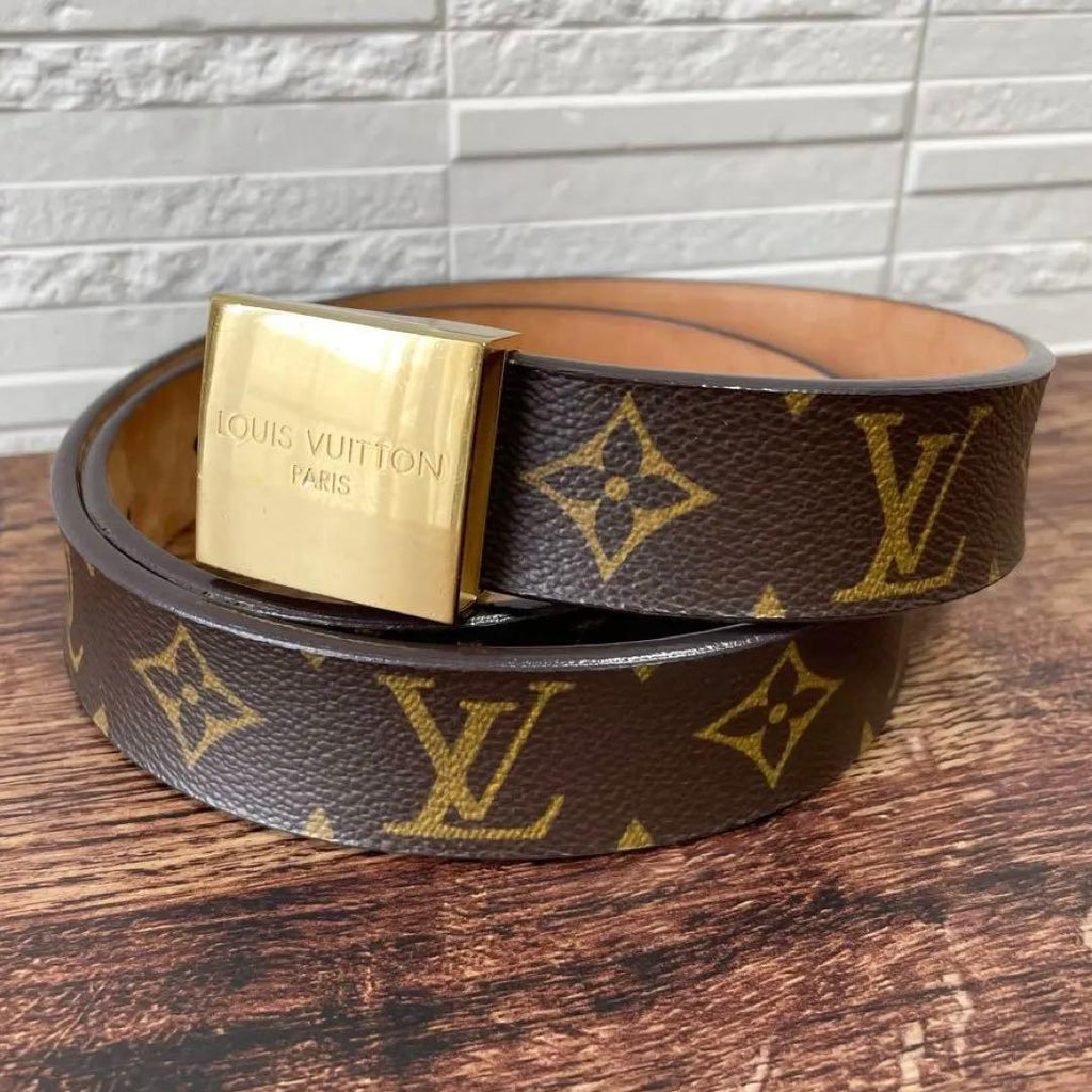 Louis Vuitton Leather Monogram Ceinture Belt Gold Brown