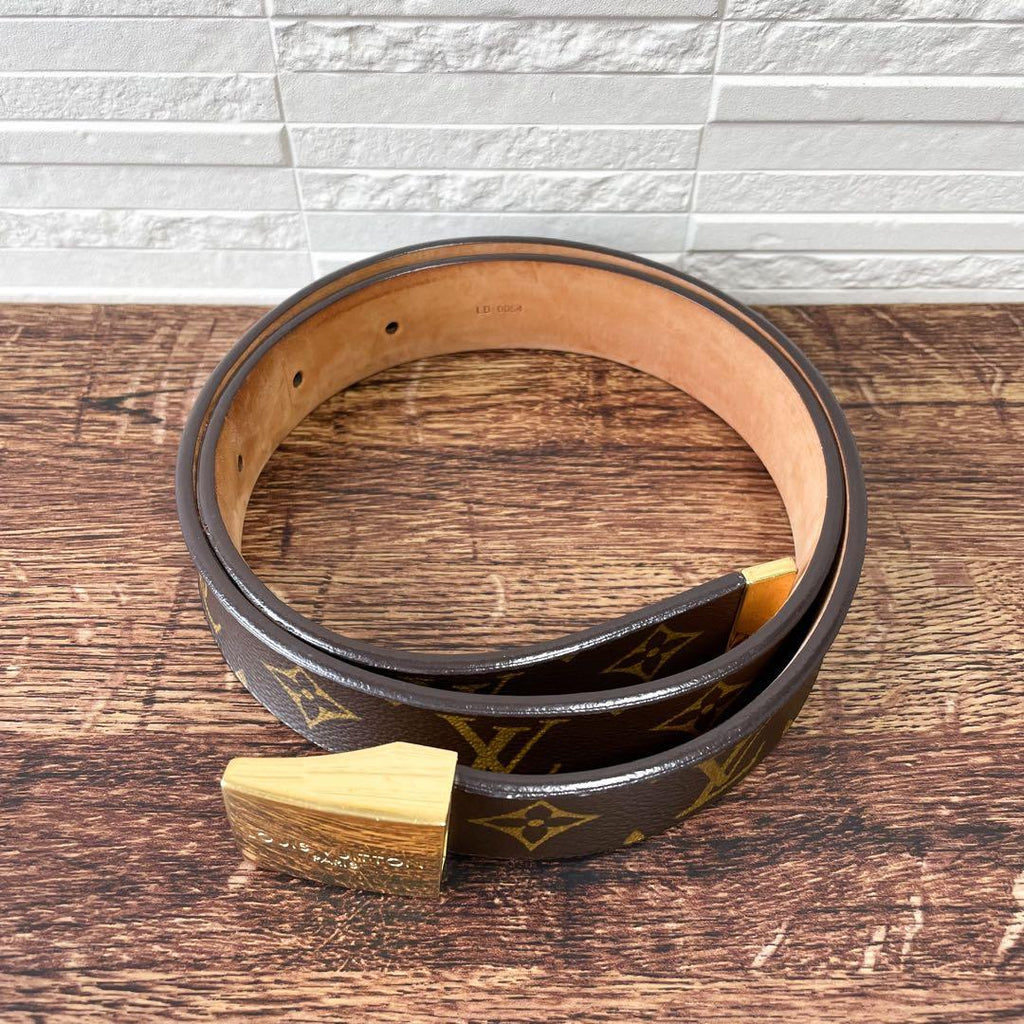 Louis Vuitton Leather Monogram Ceinture Belt Gold Brown — view 3