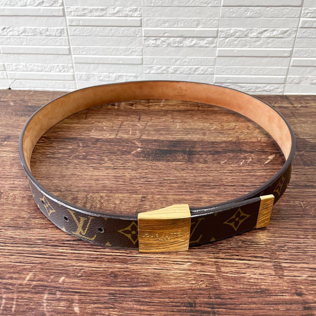 Louis Vuitton Leather Monogram Ceinture Belt Gold Brown — view 5
