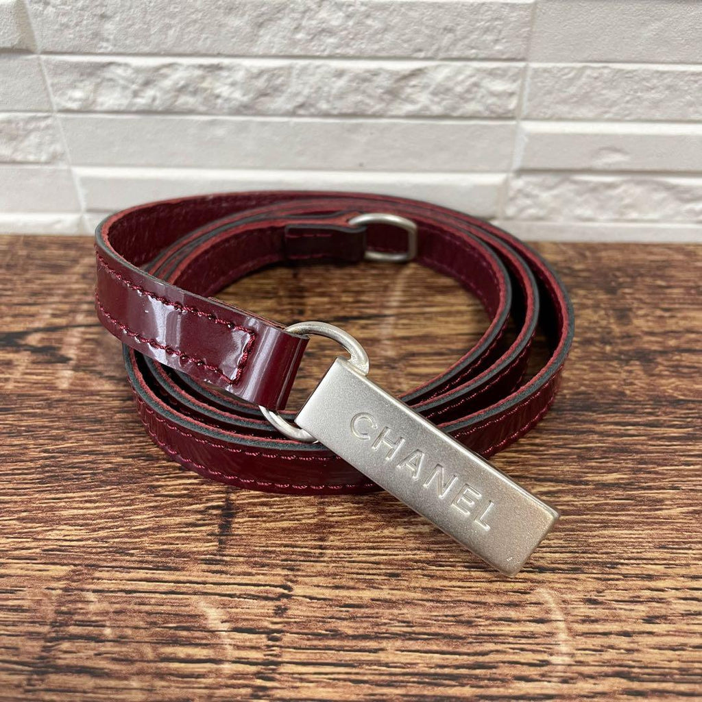Chanel Enamel Leather Silver Buckle Belt Bordeaux