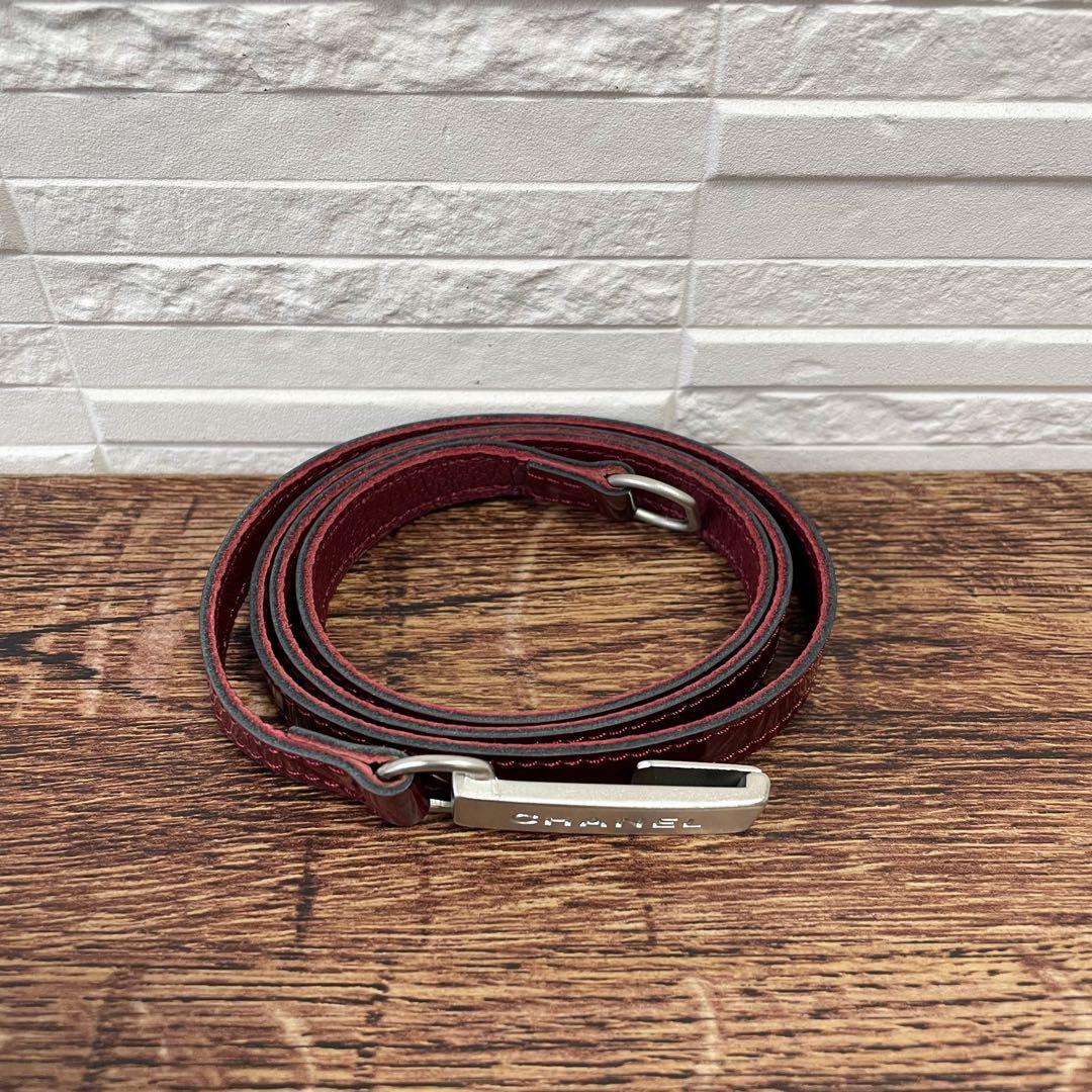 Chanel Enamel Leather Silver Buckle Belt Bordeaux — view 3