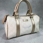 Gucci GG Boston Bag White Gold Logo Leather