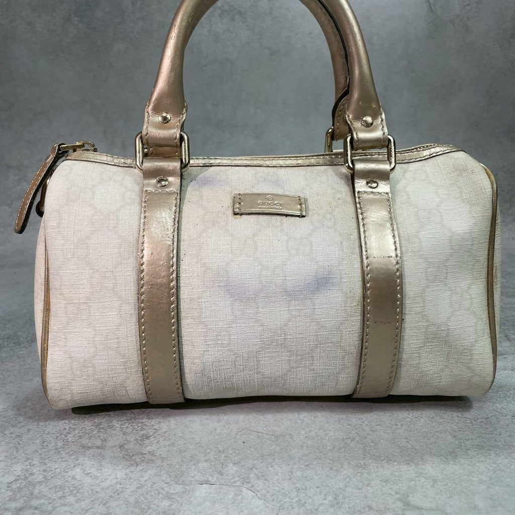Gucci GG Boston Bag White Gold Logo Leather — view 2