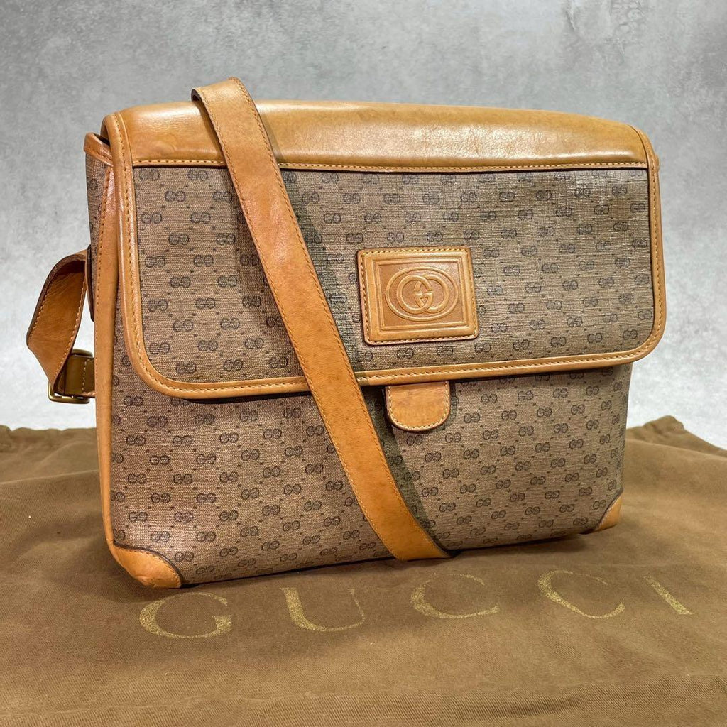 Gucci GG Shoulder Bag Brown Beige Logo Leather