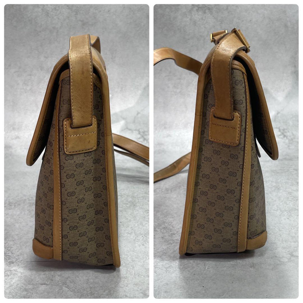 Gucci GG Shoulder Bag Brown Beige Logo Leather — view 7