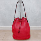 Prada Vitello Daino Drawstring 2-Way Leather Bucket Bag Red — view 4