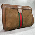 Gucci Sherry Line Clutch Suede Brown Leather