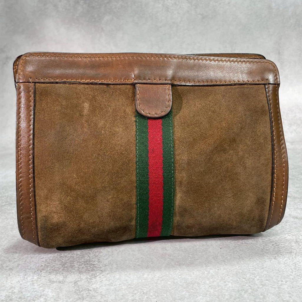 Gucci Sherry Line Clutch Suede Brown Leather — view 2