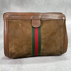 Gucci Sherry Line Clutch Suede Brown Leather — view 2