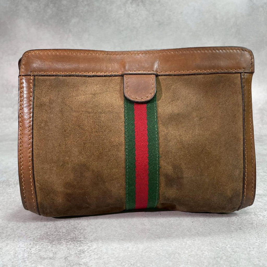 Gucci Sherry Line Clutch Suede Brown Leather — view 3