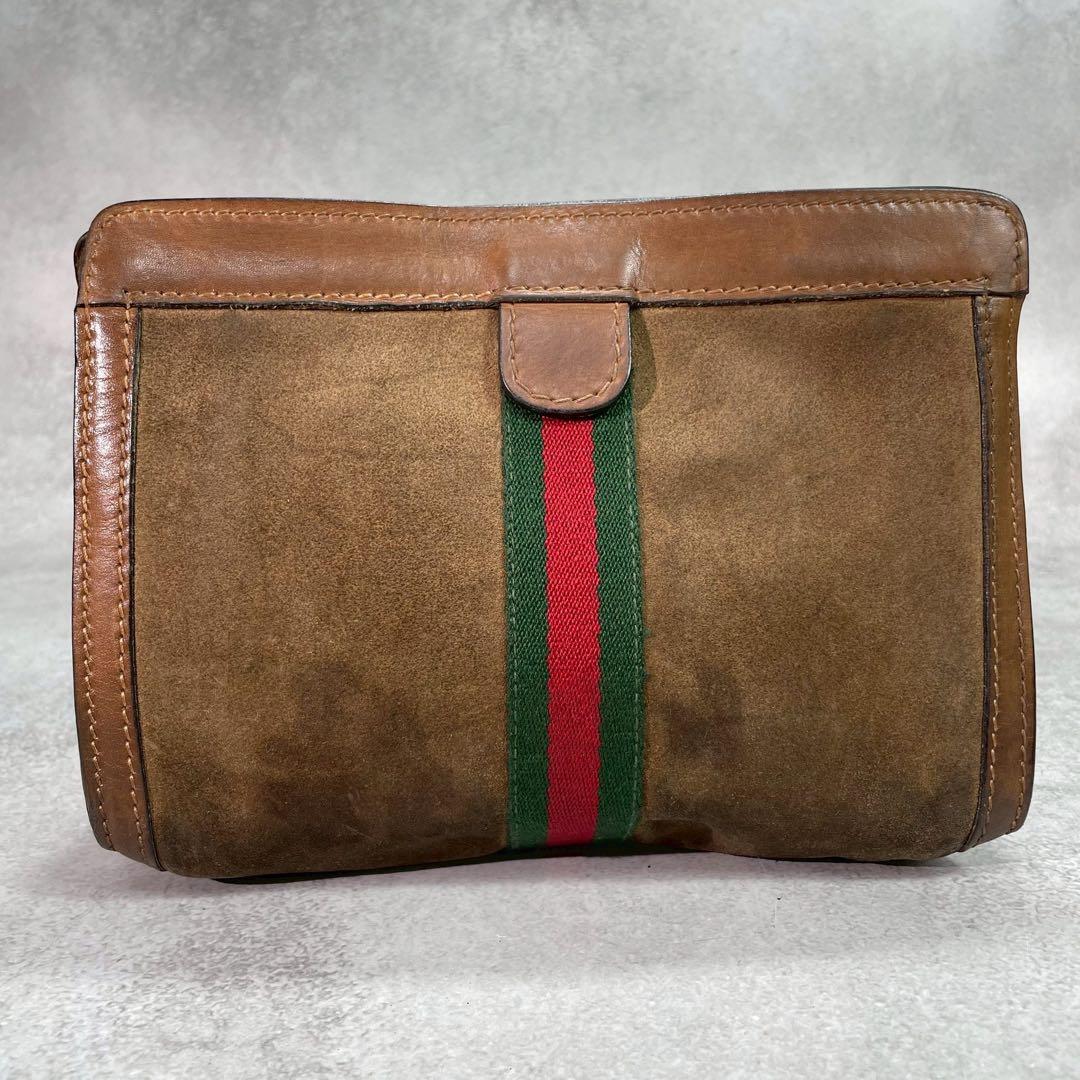 Gucci Sherry Line Clutch Suede Brown Leather — view 3