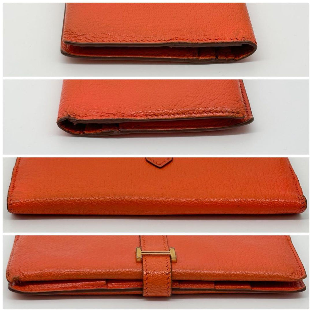 Hermes 2009: Bearn Classic Chevre Orange Leather Wallet — view 4
