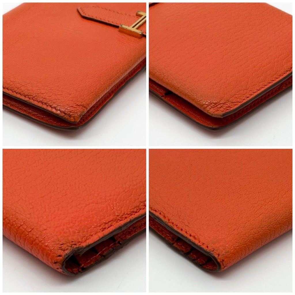 Hermes 2009: Bearn Classic Chevre Orange Leather Wallet — view 5