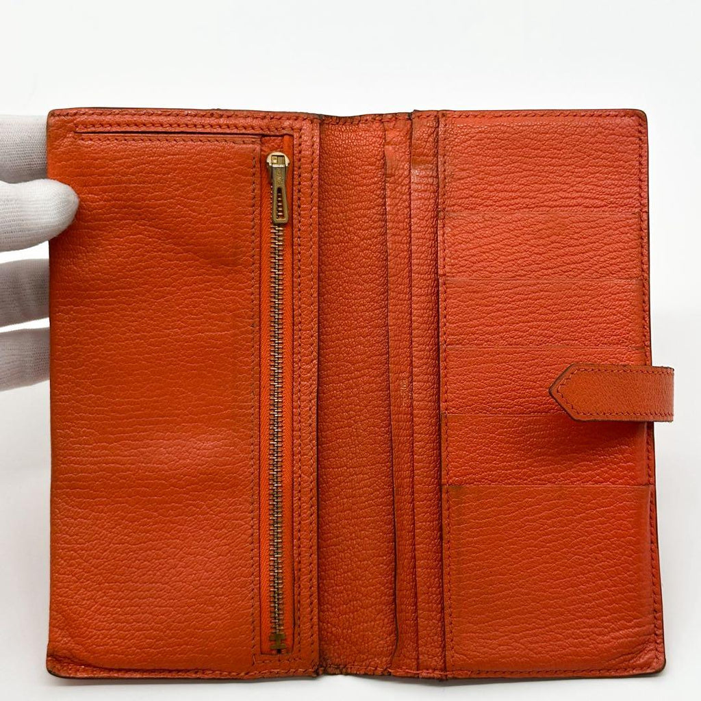Hermes 2009: Bearn Classic Chevre Orange Leather Wallet — view 6
