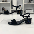 Chanel CC Logo Rhinestone Suede Strap Sandals Black — view 2