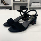 Chanel CC Logo Rhinestone Suede Strap Sandals Black — view 3
