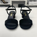 Chanel CC Logo Rhinestone Suede Strap Sandals Black — view 4