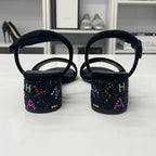 Chanel CC Logo Rhinestone Suede Strap Sandals Black — view 6