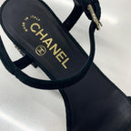 Chanel CC Logo Rhinestone Suede Strap Sandals Black — view 8