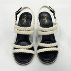 Chanel Lambskin Coco Mark Braided Wedge Sole Sandals White — view 4