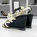 Chanel Lambskin Coco Mark Braided Wedge Sole Sandals White — view 5