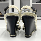 Chanel Lambskin Coco Mark Braided Wedge Sole Sandals White — view 6