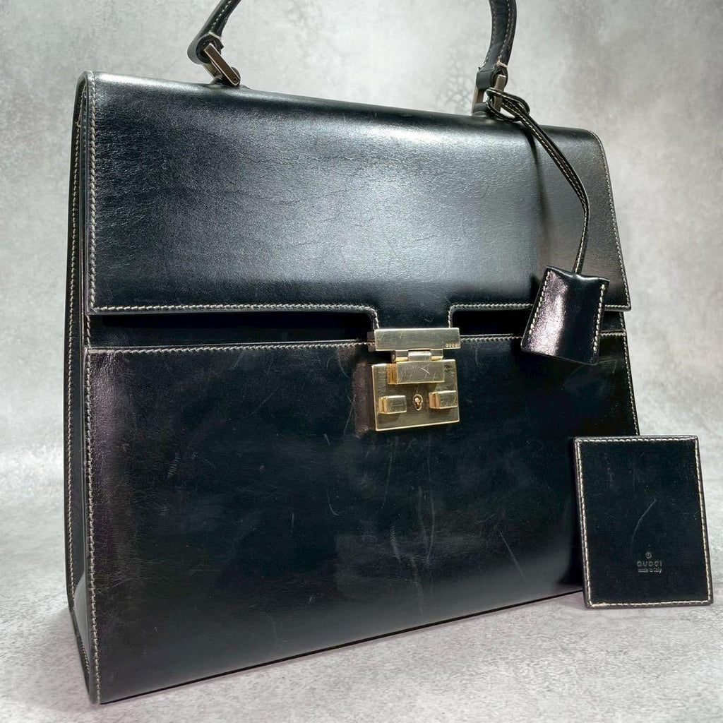 Gucci Handbag Black Leather Gold