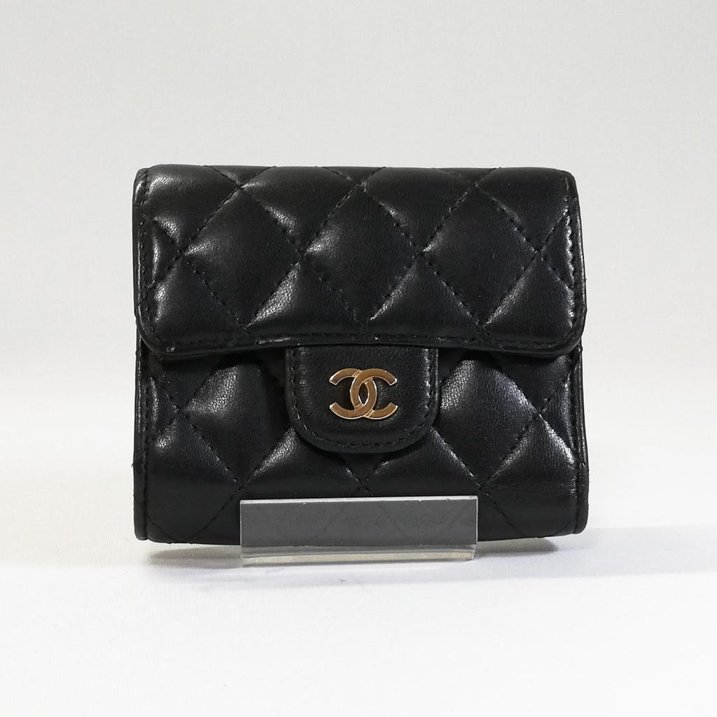 Chanel Quilted CC Logo Trifold Wallet Lambskin