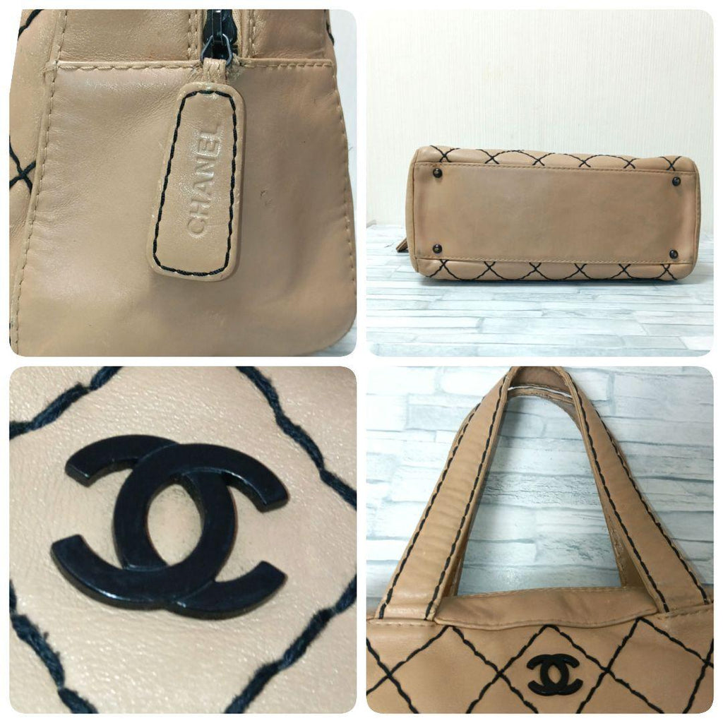 Chanel Wild Stitch Handbag Calfskin Beige
