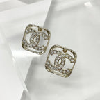 Chanel Earrings CC Logo Rhinestone Square Gold — view 2