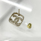 Chanel Earrings CC Logo Rhinestone Square Gold — view 4