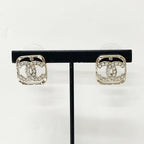 Chanel Earrings CC Logo Rhinestone Square Gold — view 6