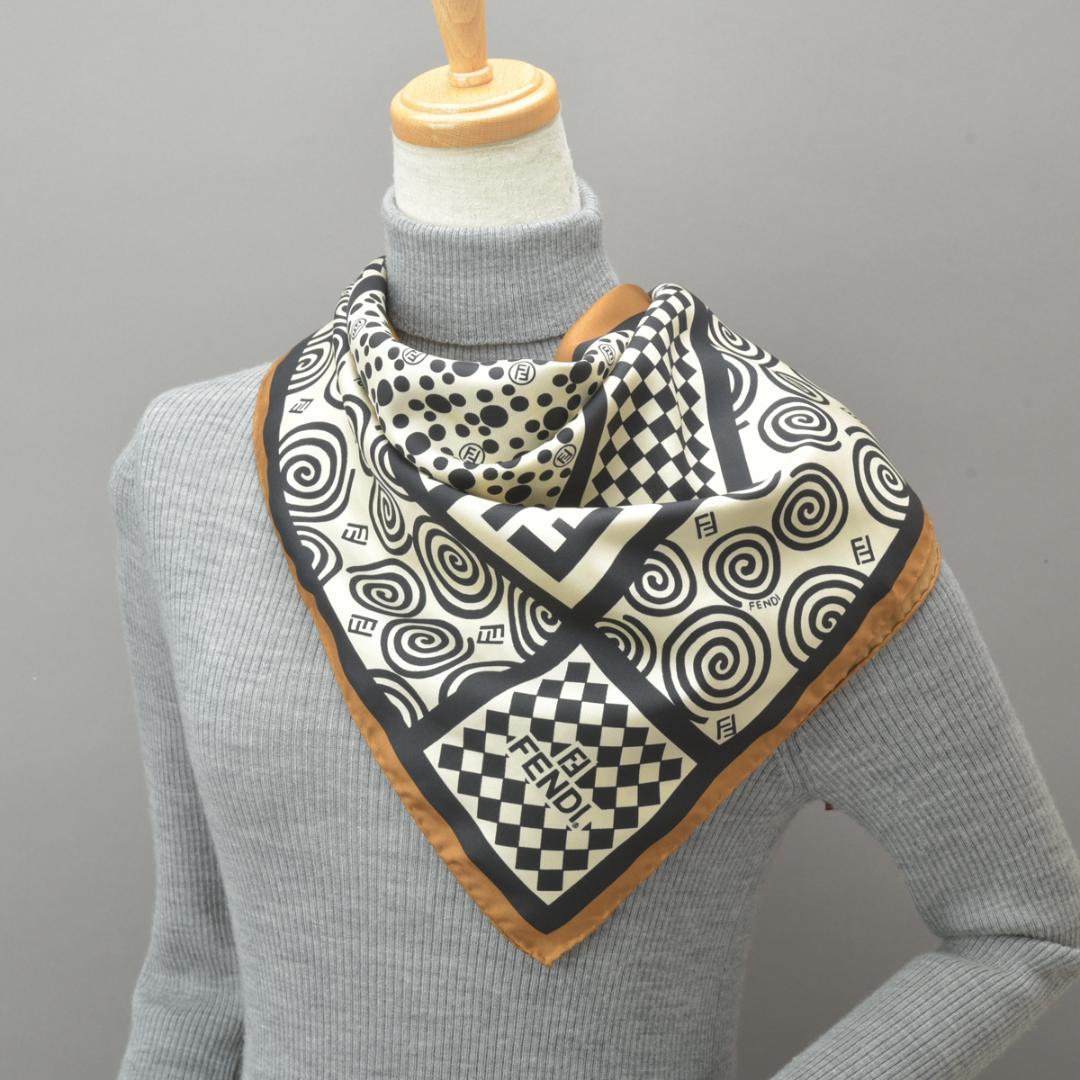 Fendi Zucca Scarf 90 Silk Brown Black — view 9