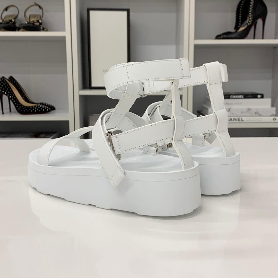 Hermes Enid Leather Velcro Strap Sandals White — view 5