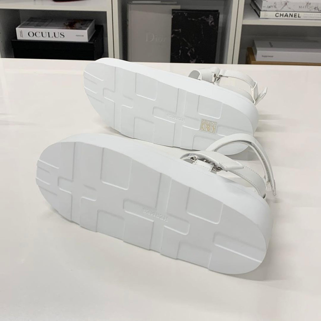 Hermes Enid Leather Velcro Strap Sandals White — view 6