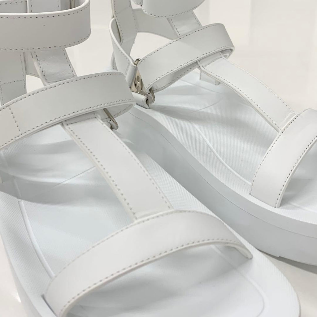 Hermes Enid Leather Velcro Strap Sandals White — view 9