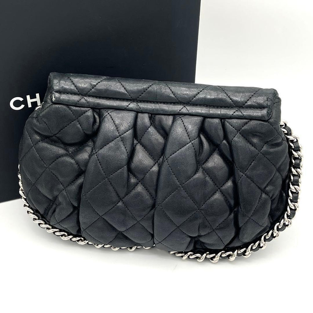 Chanel Quilted Chain Shoulder Bag Lambskin Black Leather