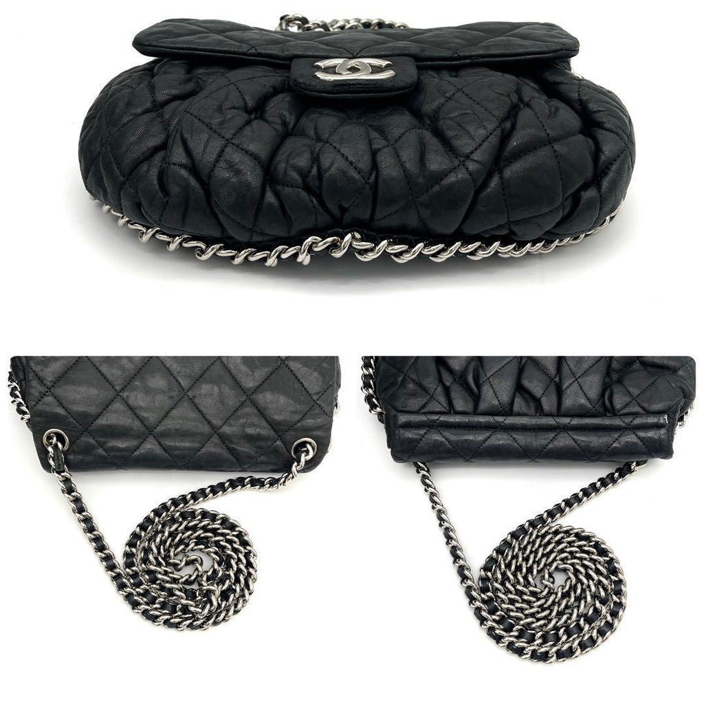 Chanel Quilted Chain Shoulder Bag Lambskin Black Leather