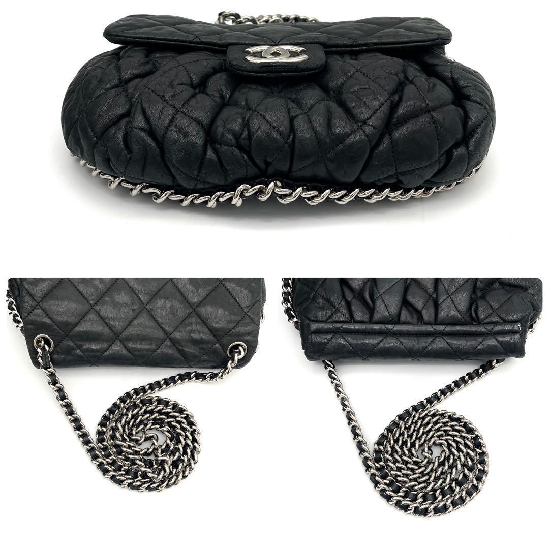 Chanel Quilted Chain Shoulder Bag Lambskin Black Leather