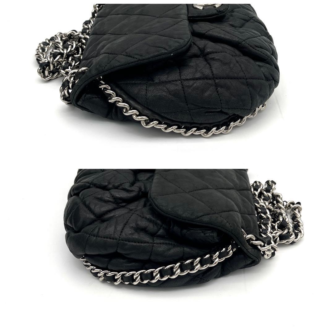 Chanel Quilted Chain Shoulder Bag Lambskin Black Leather