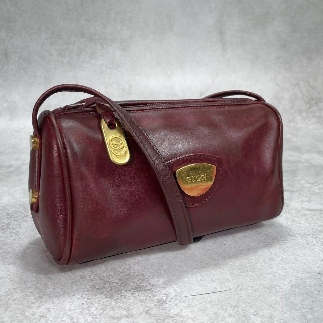 Gucci Shoulder Bag Bordeaux Leather Logo Gold