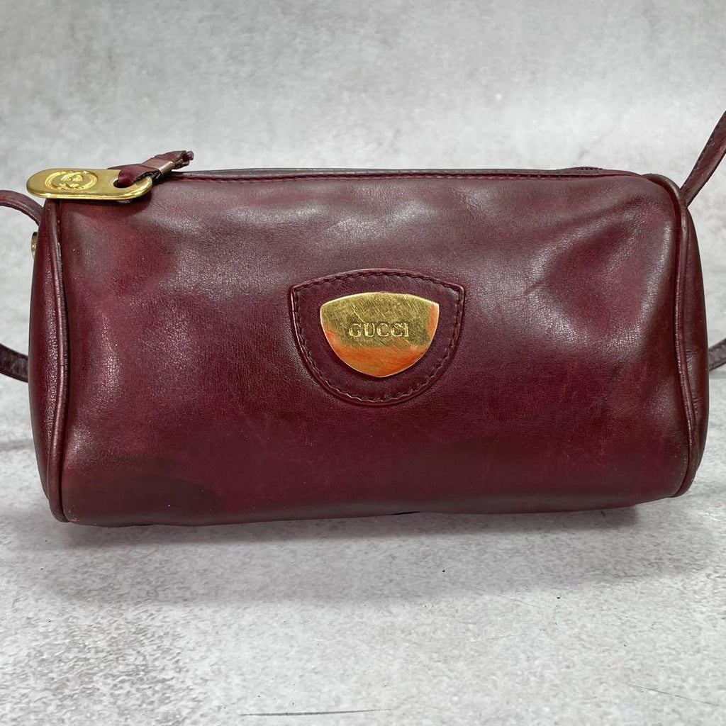 Gucci Shoulder Bag Bordeaux Leather Logo Gold — view 2