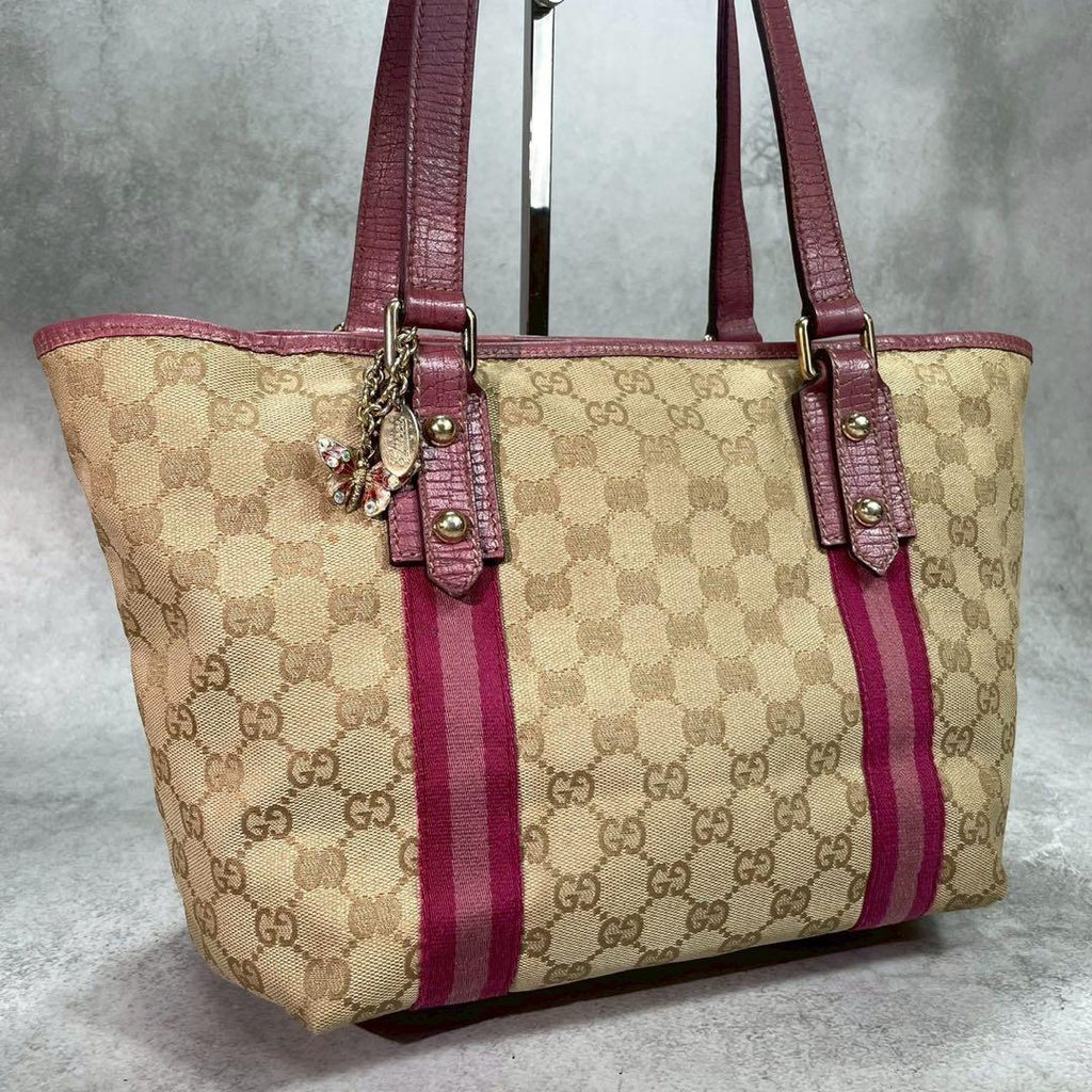 Gucci GG Tote Sherry Line Pink Leather Charm