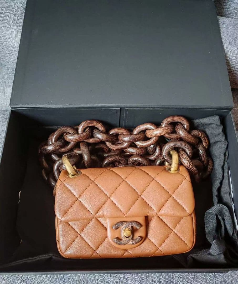 Chanel Lambskin Wood Chain Flap Bag