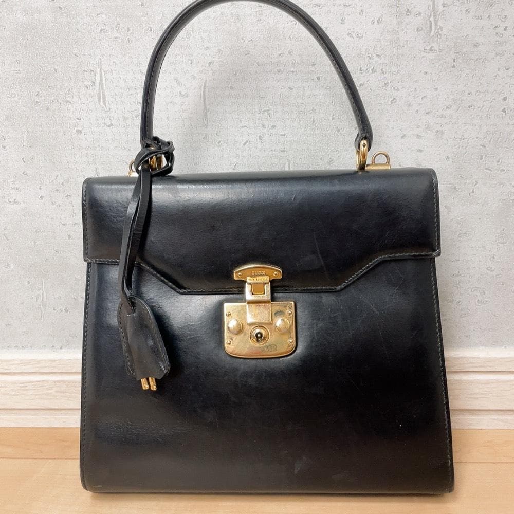 Gucci Ladylock Vintage Leather Black Handbag Gold