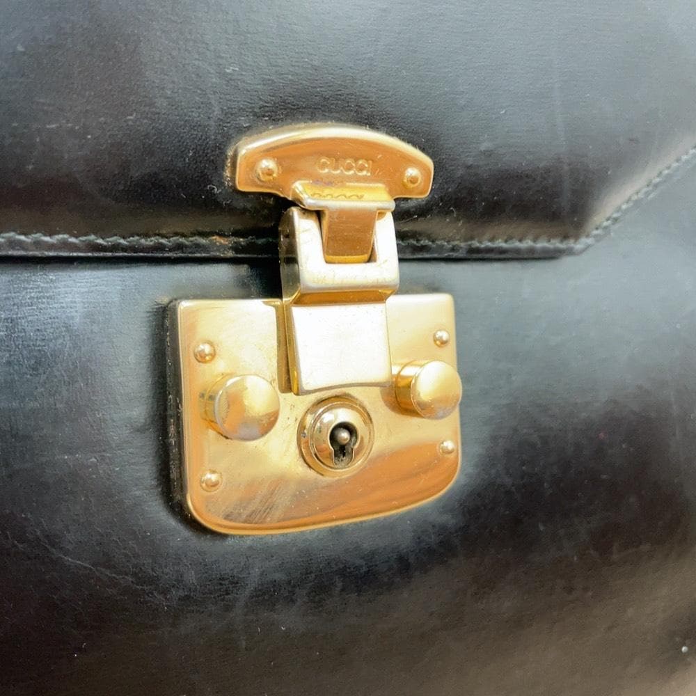 Gucci Ladylock Vintage Leather Black Handbag Gold — view 8