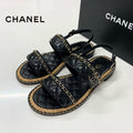 Chanel CC Logo Quilted Chain Leather Cork Sandals